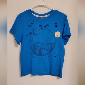 Recycled Threads Blue Distressed Shirt Trust the Universe Design Double Sided